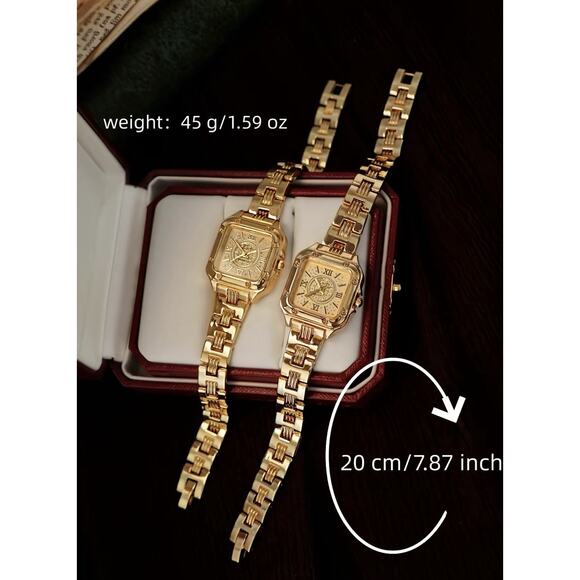 Vintage Style Gold Bracelet Watch Women Square Roman Dial Elegant Wristwatch main image 13